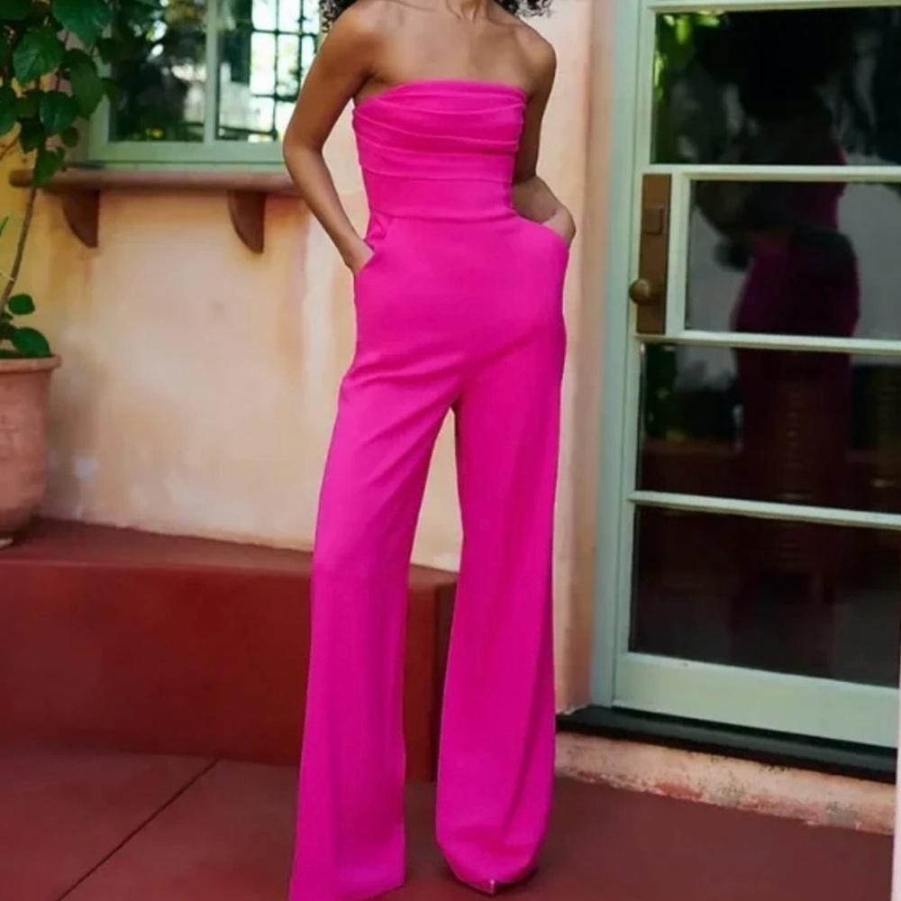 Express Pleated Wide Leg Hot Pink Jumpsuit